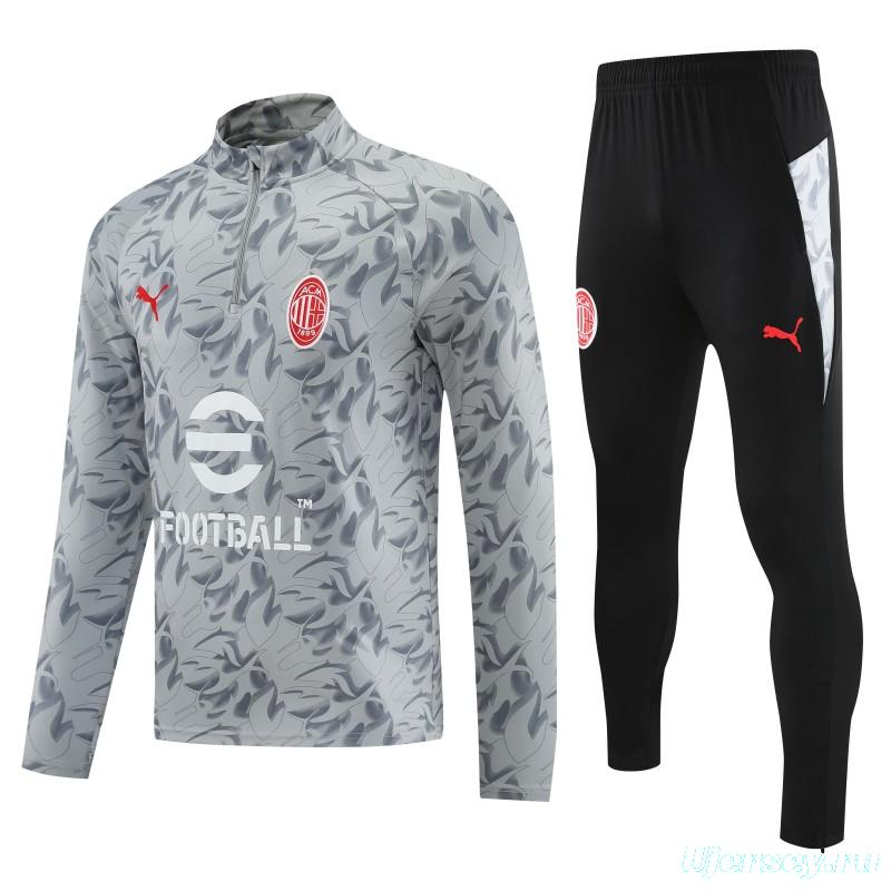 Player Version 25/26 AC Milan Grey with Camouflage Pattern Half Zipper Jacket Tracksuit +Long Pants