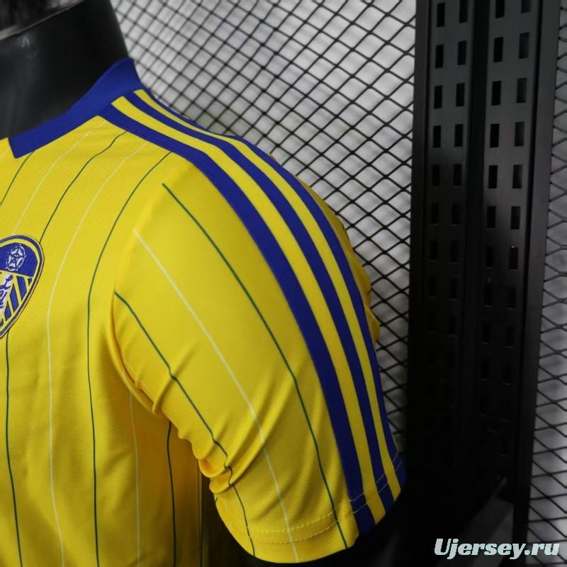 Player Version 25/26 Leeds United Retro Home Yellow with Vertical Stripe Pattern Jersey