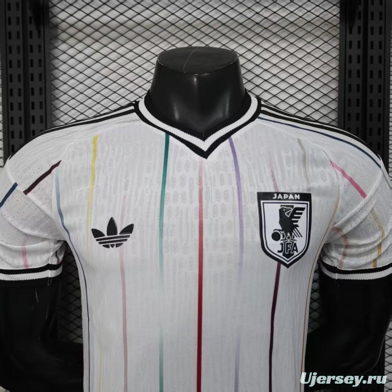 Player Version 2026 Japan Away White with Colorful Vertical Stripe Pattern Jersey