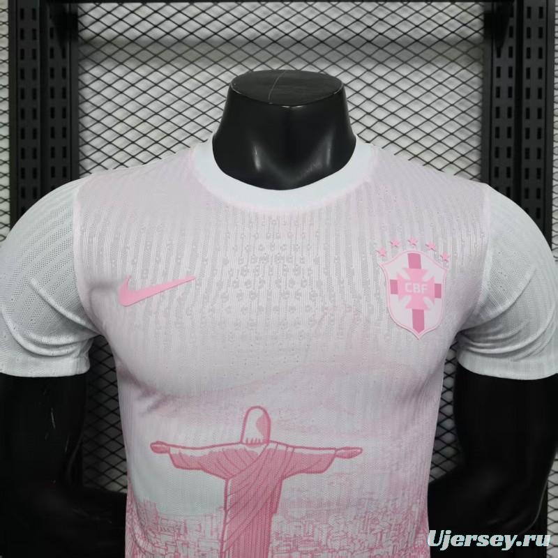 Player Version 2026 Brazil Special Edition White with Christ the Redeemer Pink Pattern Jersey