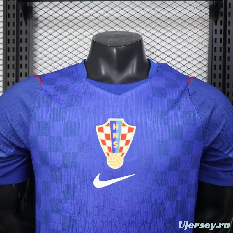 Player Version 2026 Croatia Away Blue with Subtle Checkerboard Pattern Jersey