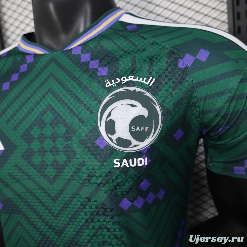 Player Version 2026 Saudi Arabia Home Green with Geometric Diamond Pattern Jersey