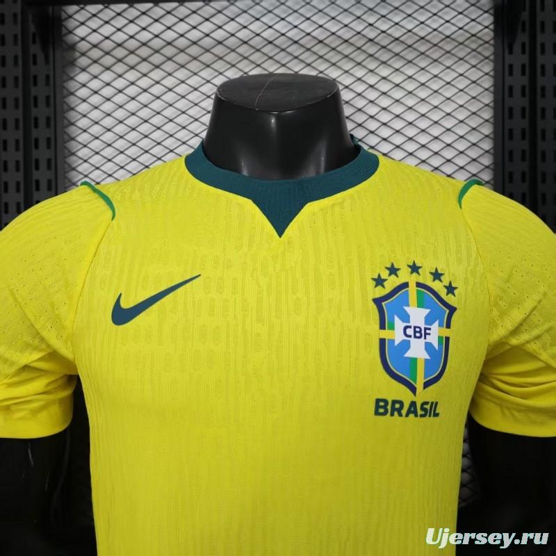 Player Version 2026 Brazil Home Yellow with Vertical Stripe Pattern Jersey