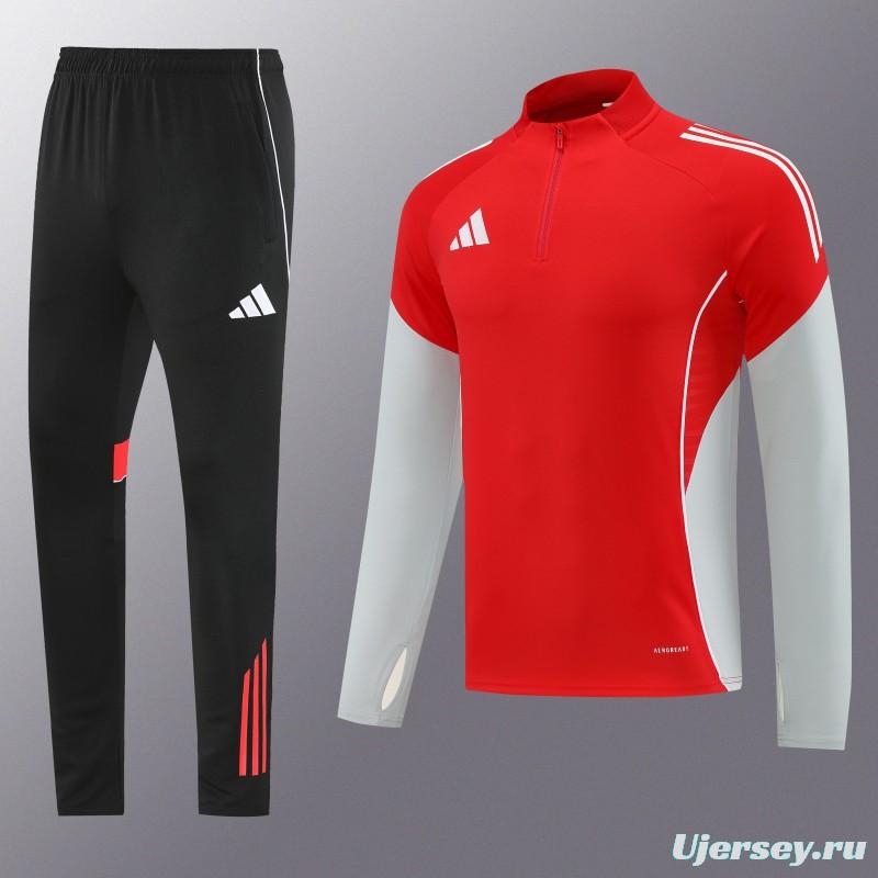 25/26  Adidas Red/White Full zipper Jacket Tracksuit+ long pants