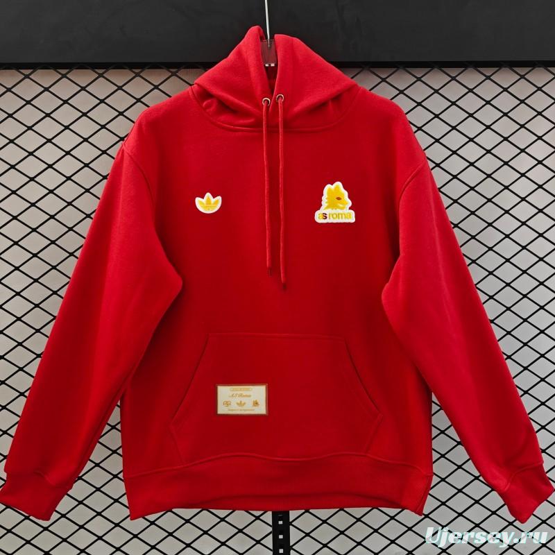 25/26 Adidas x AS Roma Retro  Embroidered Logo Hoodie 9 Colors
