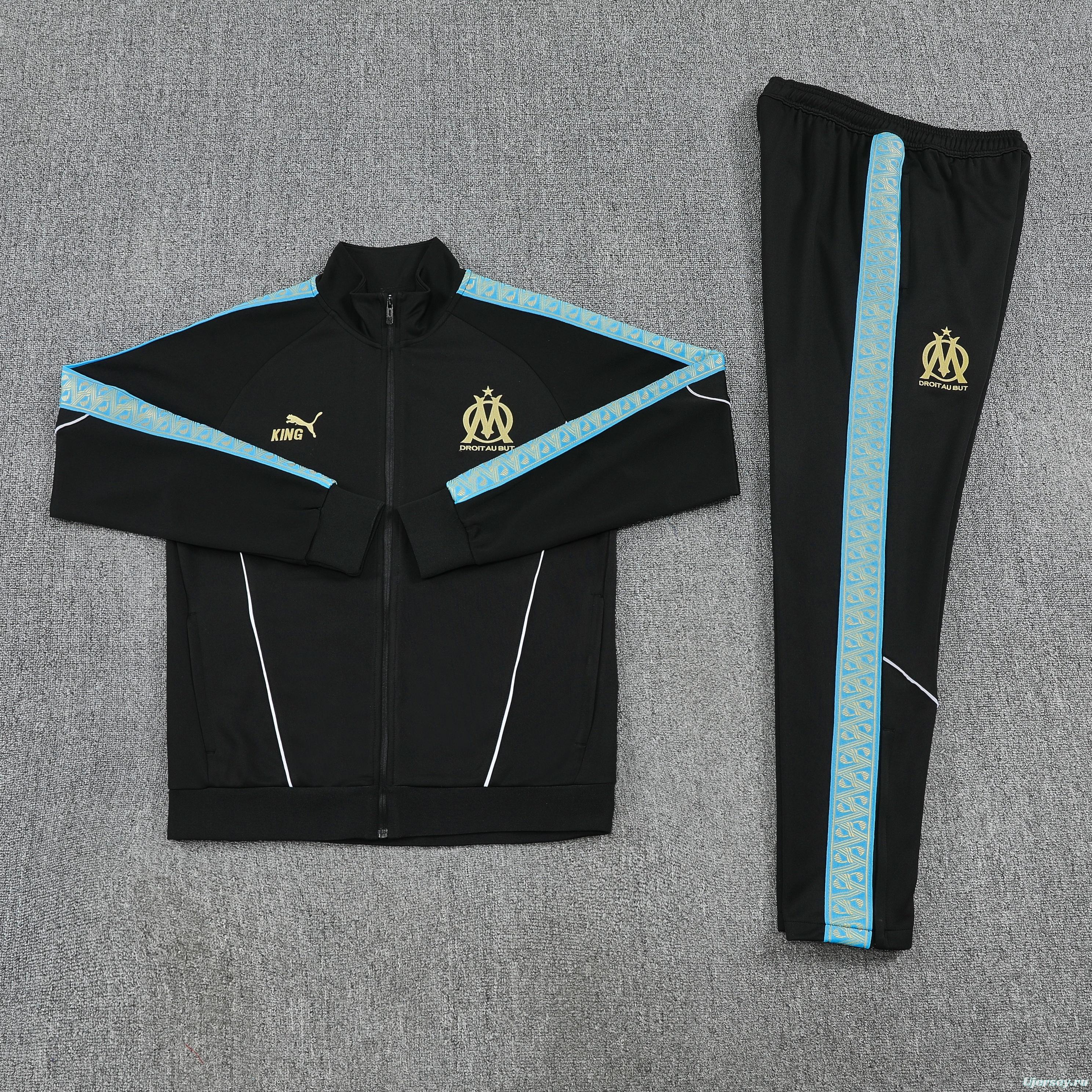 25/26 Olympique Marseille Black Full zipper Jacket Tracksuit+ long pants