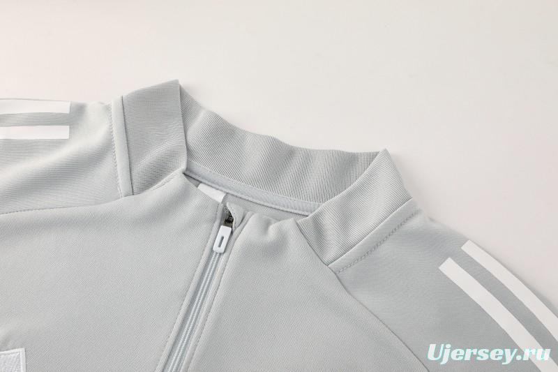 25/26  Adidas Light Grey Full zipper Jacket Tracksuit+ long pants