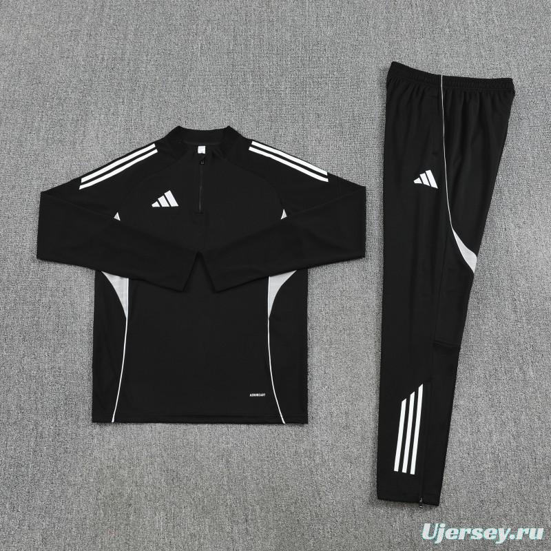 25/26  Adidas Black Full zipper Jacket Tracksuit+ long pants