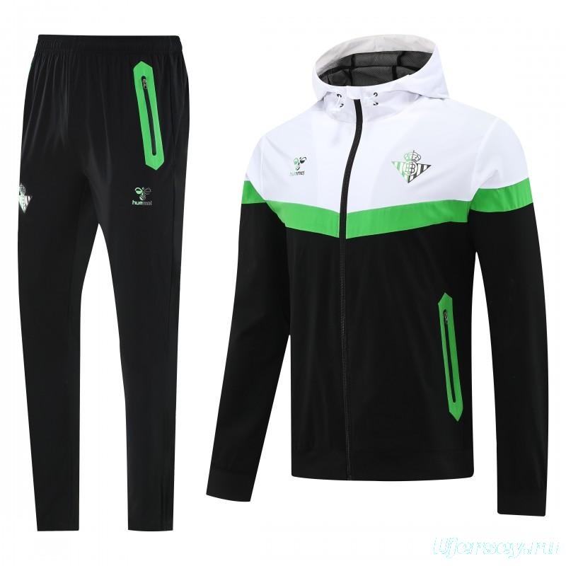 25/26 Real Betis White Black Green  Full zipper Jacket Tracksuit+ long pants