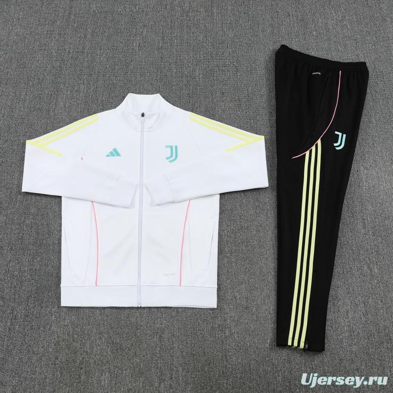 25/26  Juventus White  Full zipper Jacket Tracksuit+ long pants