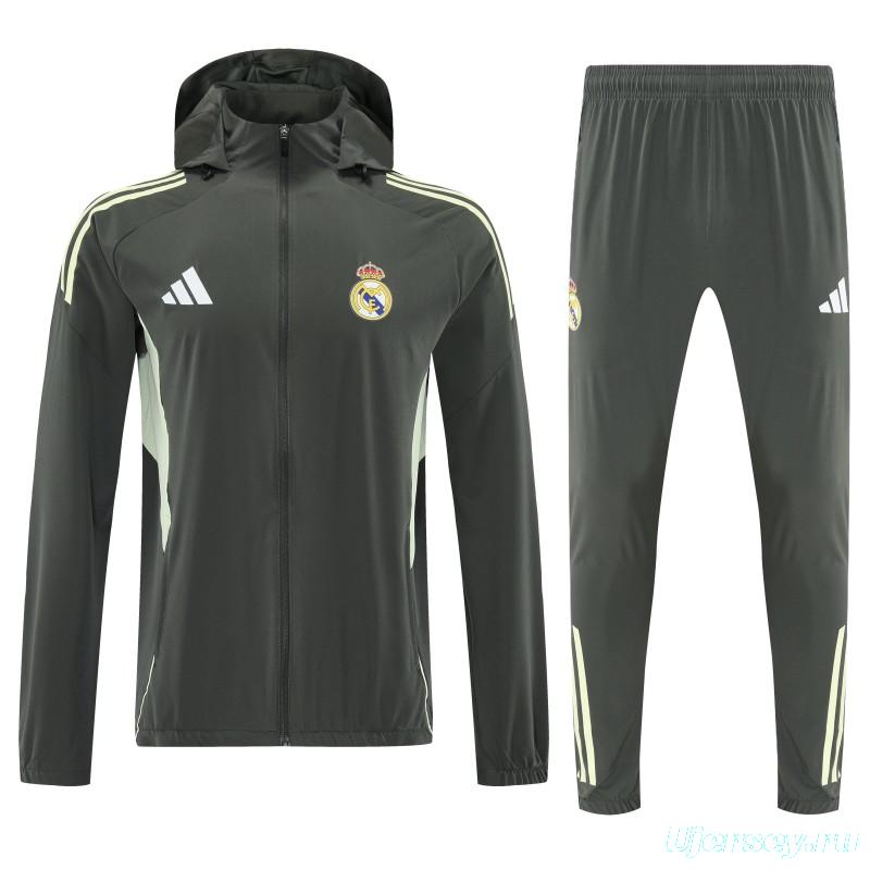 25/26 Real Madrid Dark Grey Green Full zipper Jacket Tracksuit+ long pants