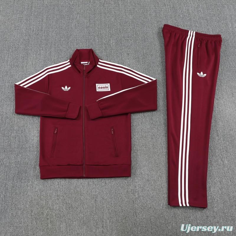 2026 Adidas x OASIS Wine Full Zipper Jacket + Long Pants