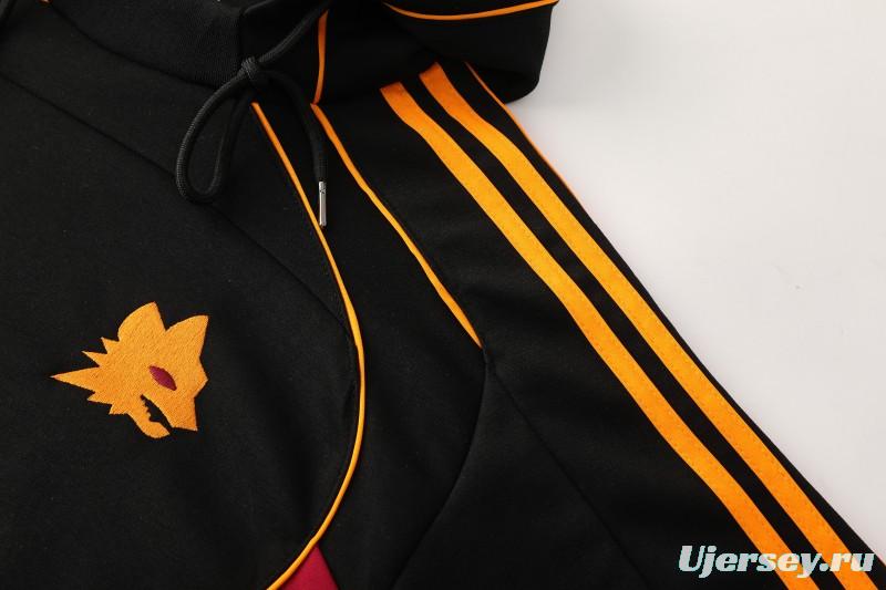 26/27 Roma Black Full Zipper Hooded Jacket Tracksuit + Long Pants