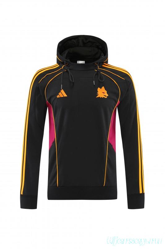 26/27 Roma Black Full Zipper Hooded Jacket Tracksuit + Long Pants