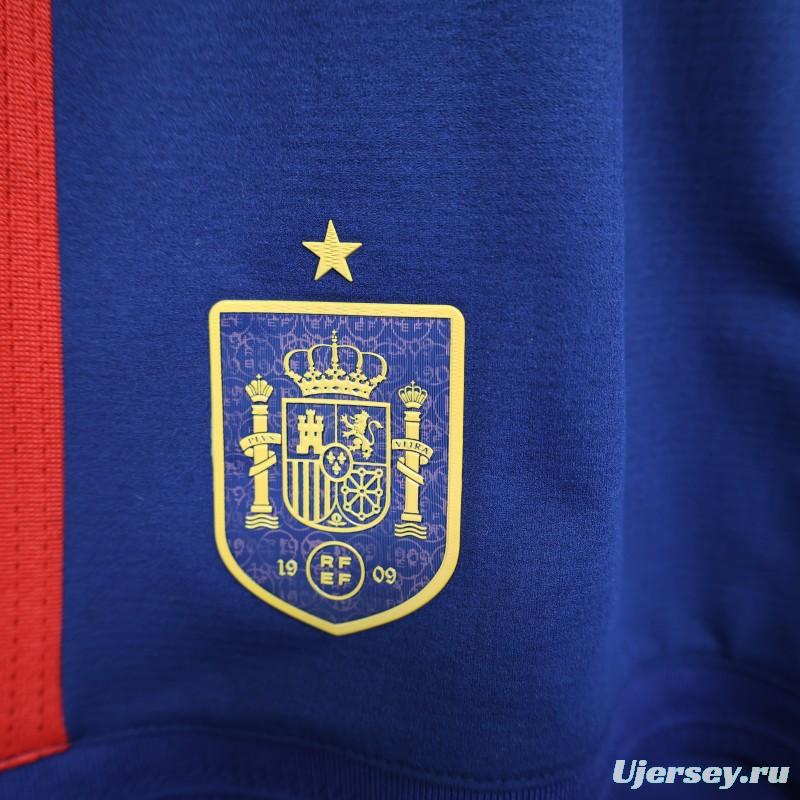 2026 Player Version Spain Navy Blue with Red Yellow Stripes Shorts