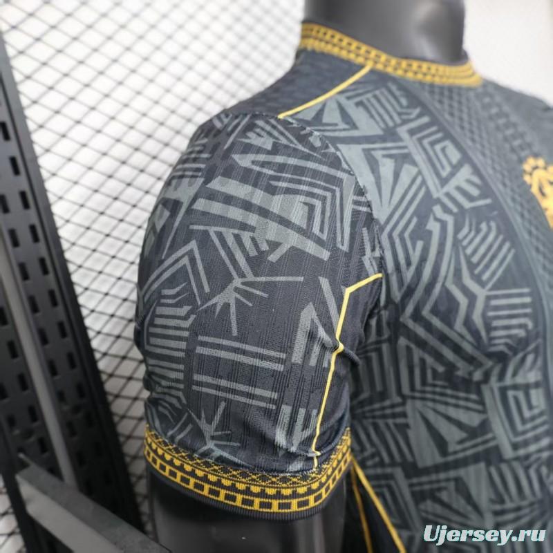 2026 Player Version Brazil Black with Gold Geometric Tribal Pattern Jersey