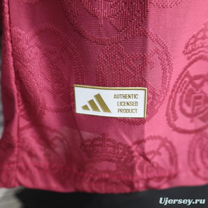 25/26  Player Version Real Madrid Third Dark Pink with all-over embossed crest pattern Jersey
