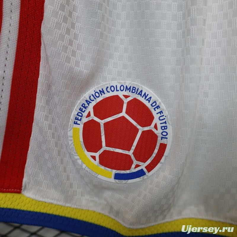 2026 Player Version Colombia White with Red Side Stripes Shorts