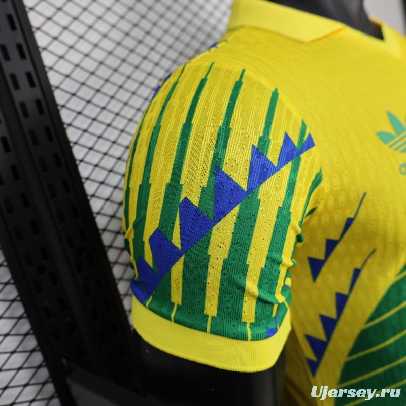 2026 Player Version Brazil Yellow with Green and Blue Geometric Patterns Jersey