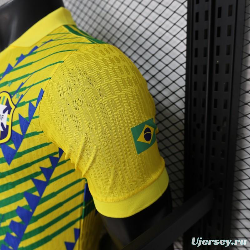 2026 Player Version Brazil Yellow with Green and Blue Geometric Patterns Jersey