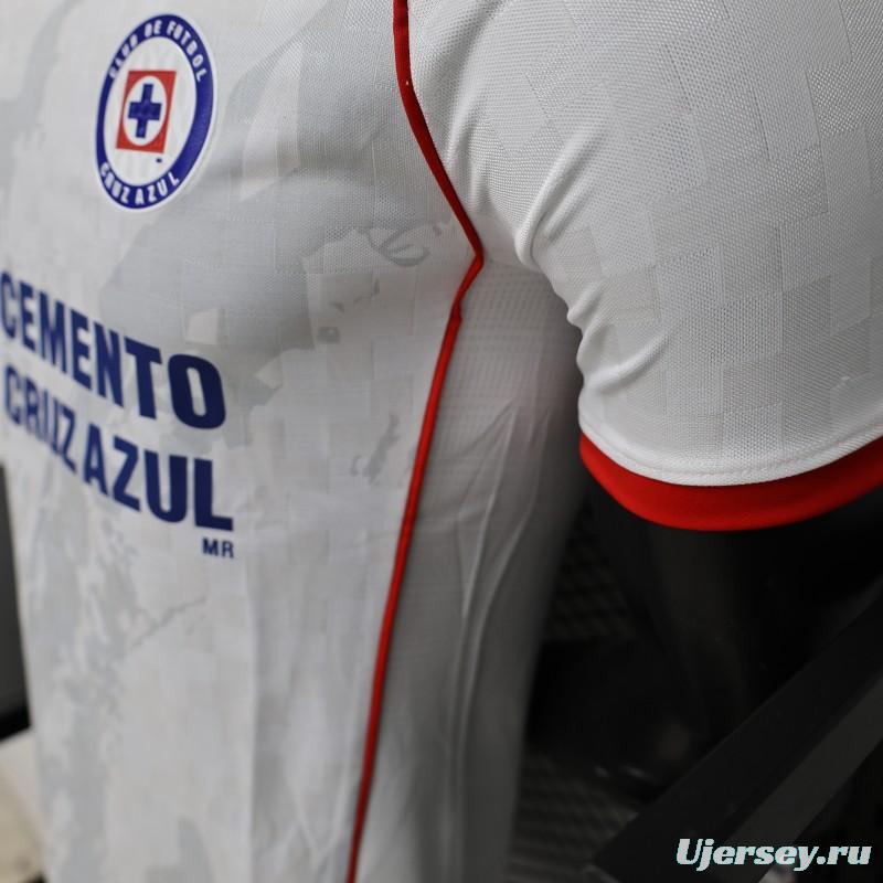 25/26 Player Version Cruz Azul White with Faint Grey Pattern Jersey
