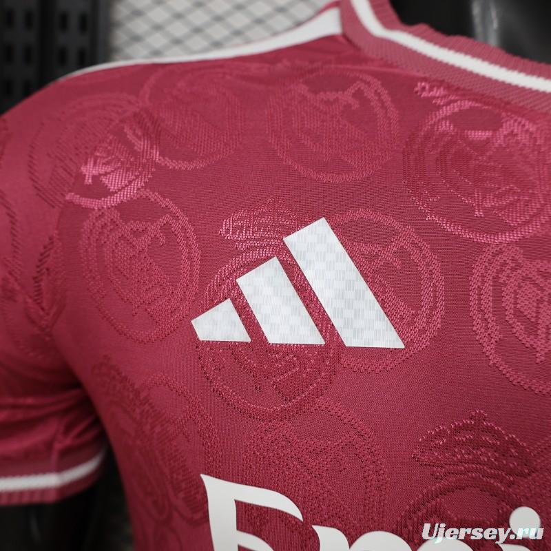25/26  Player Version Real Madrid Third Dark Pink with all-over embossed crest pattern Jersey