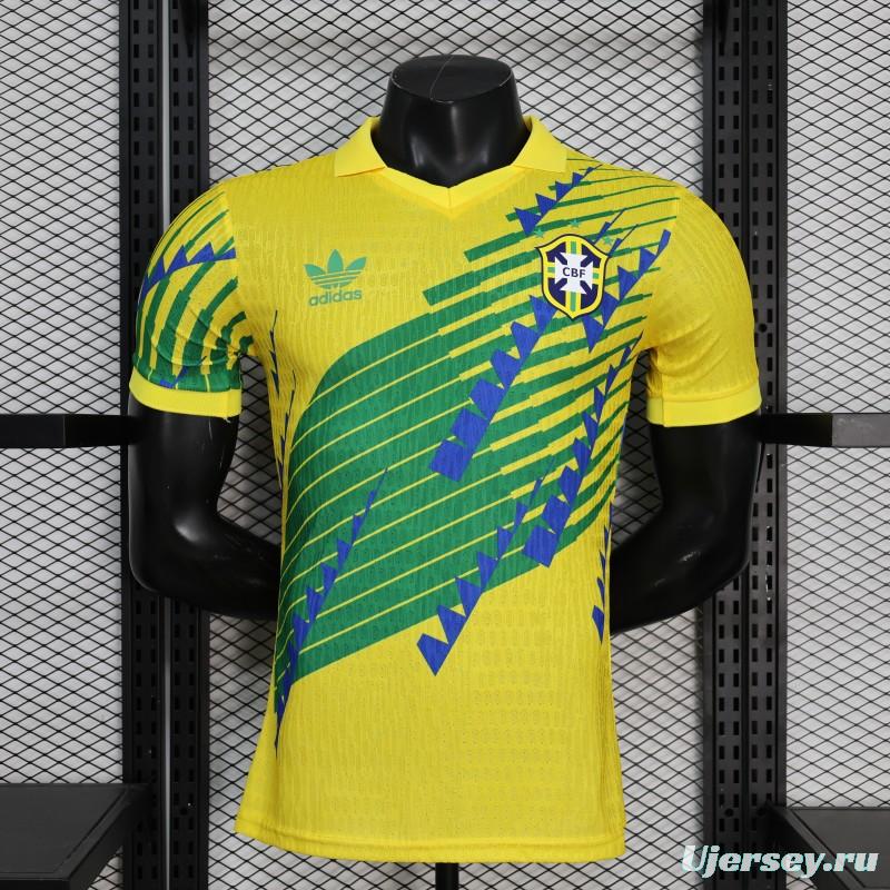 2026 Player Version Brazil Yellow with Green and Blue Geometric Patterns Jersey