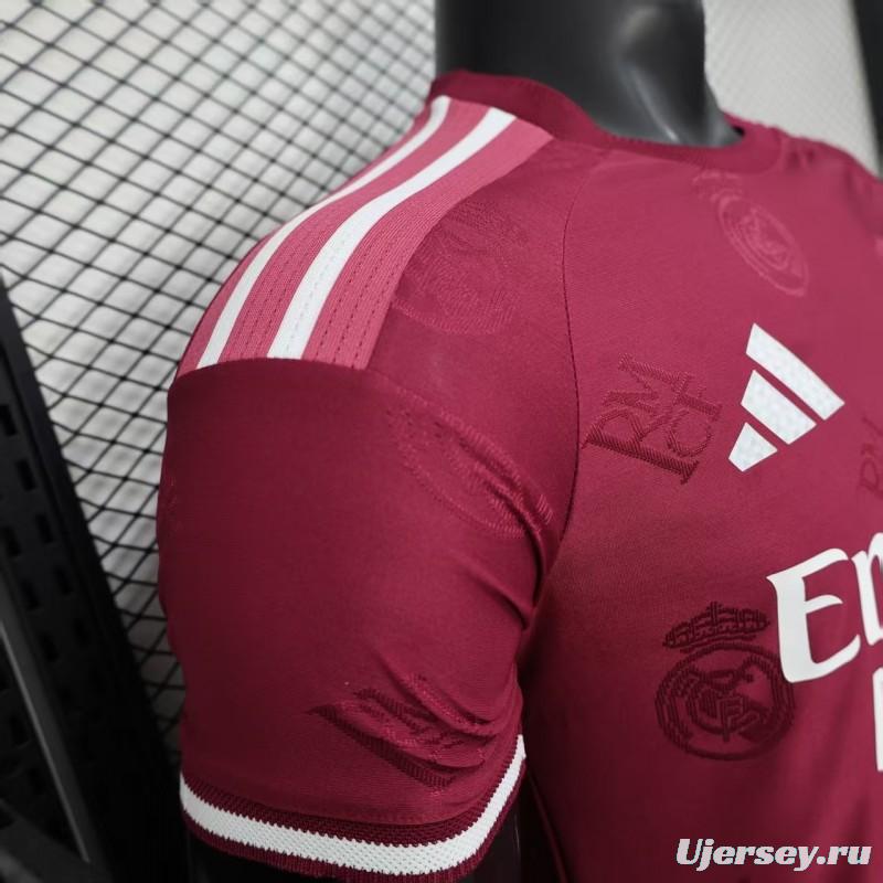 Player Version 25/26 Real Madrid Burgundy with All-Over Crest Pattern Jersey