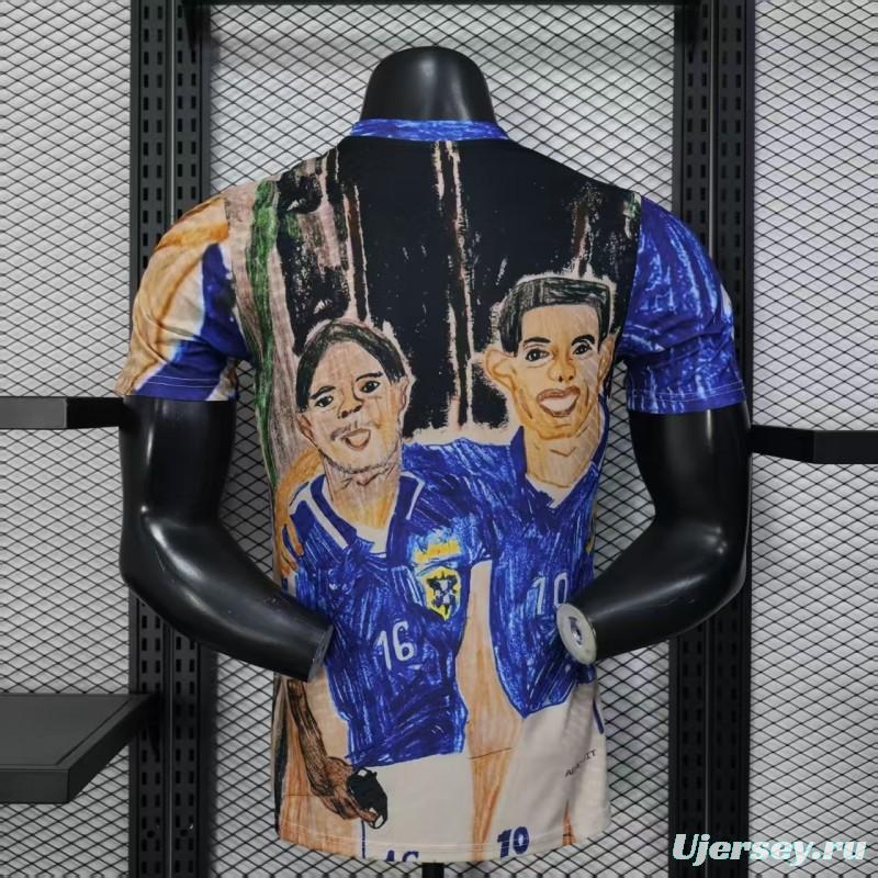 Player Version 2026 Brazil CBF Hand-Drawn Art Special Edition Jersey Featuring Ronaldo & Ronaldinho