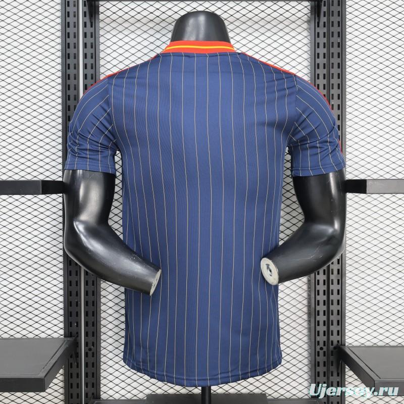 2026 Player Version Spain Navy Blue with Thin Yellow Pinstripes Jersey