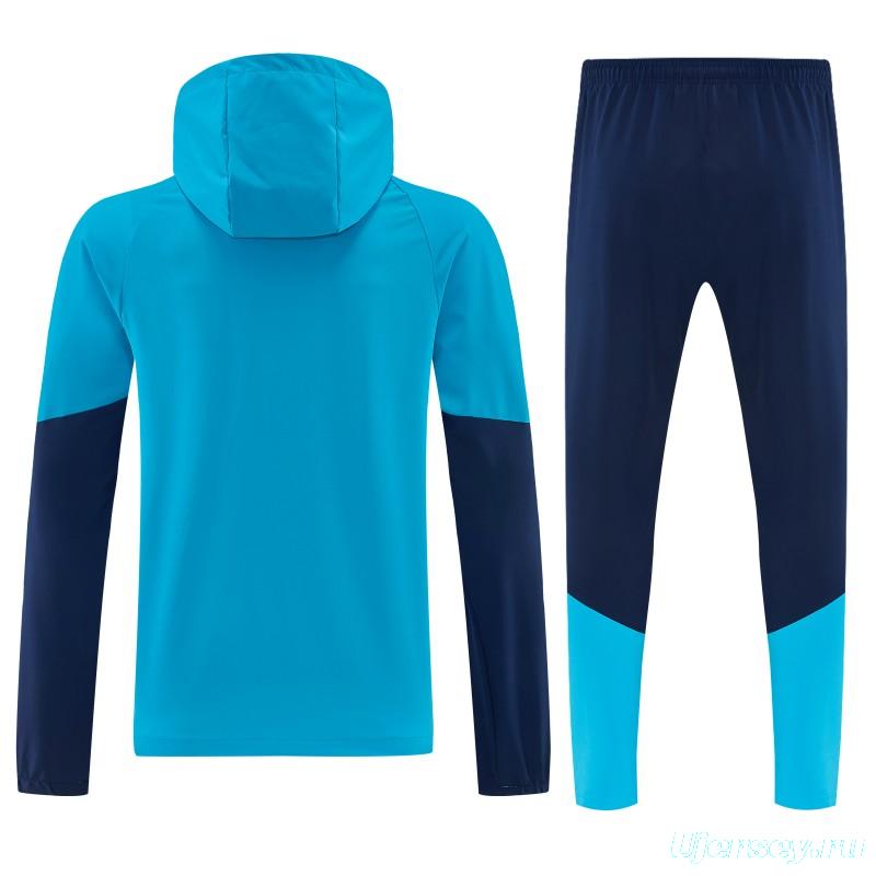26/27  Spain Light Blue & Navy Blue Full Zipper Hooded Jacket Tracksuit + Long Pants
