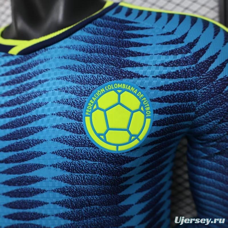 Player Version 2027 Colombia Away Blue with Wave Jacquard Pattern Long Sleeve Jersey