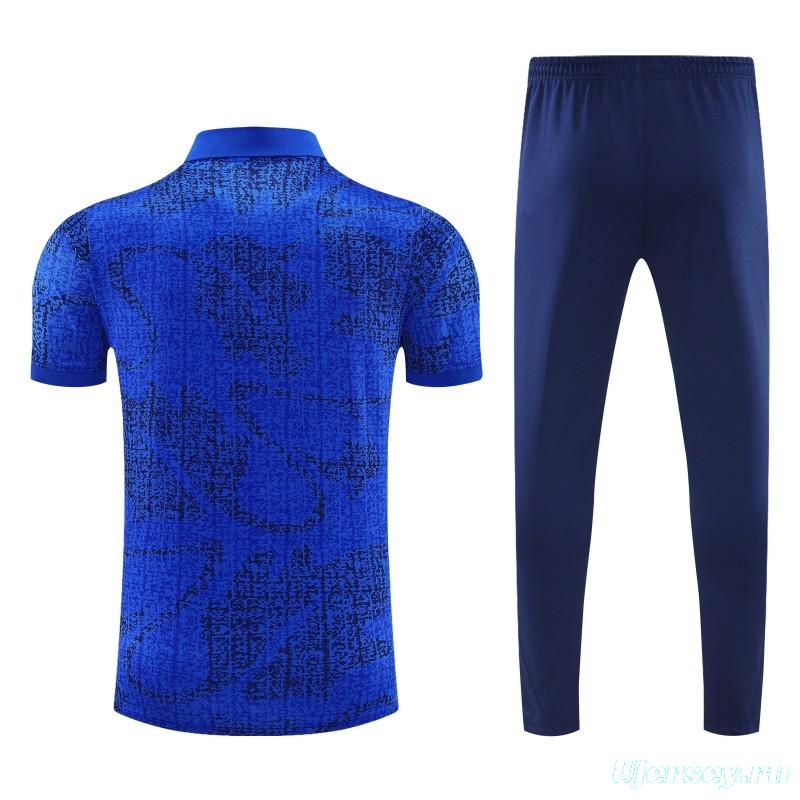 26/27  France  Blue Polo Training Shirt + Long Pants Tracksuit