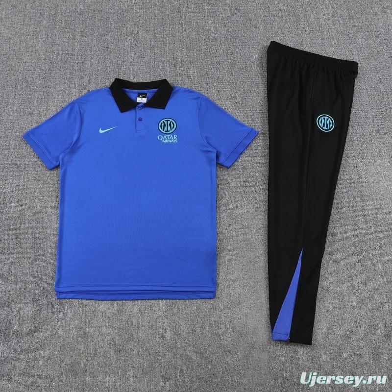 26/27  Inter Milan Blue Polo Training Shirt + Black Long Pants Tracksuit