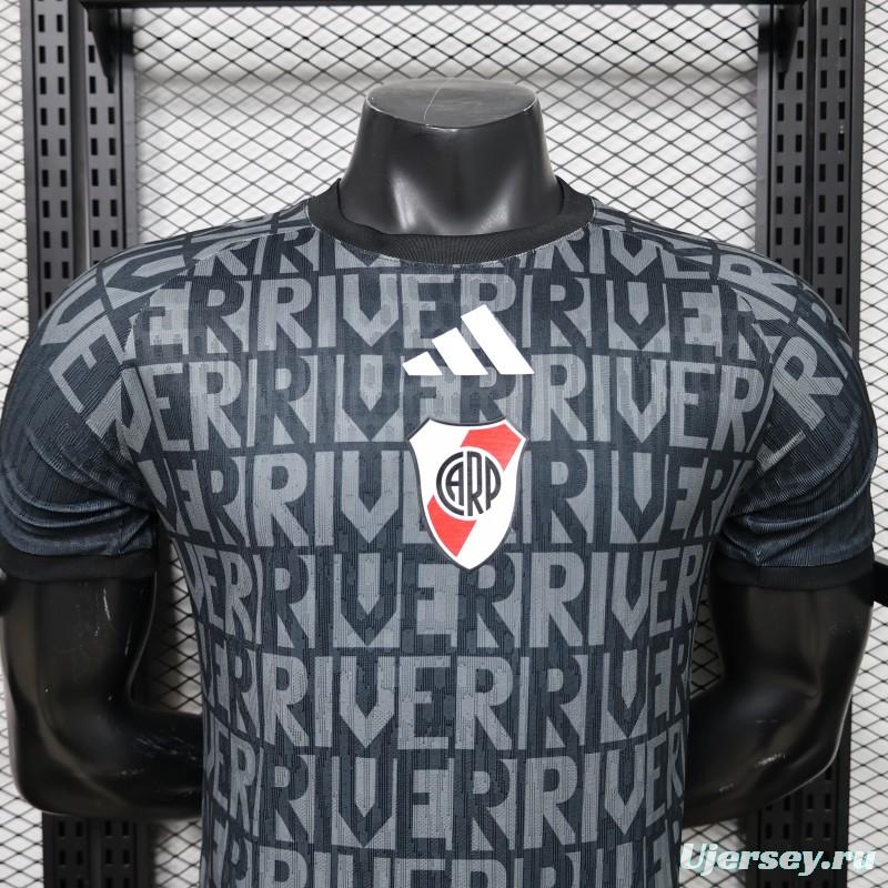 Player Version 26/27 River Plate Away Black with All-Over Letter Print Jersey