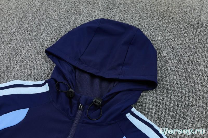 26/27 Argentina  Navy Blue Full Zipper Hooded Jacket Tracksuit + Long Pants