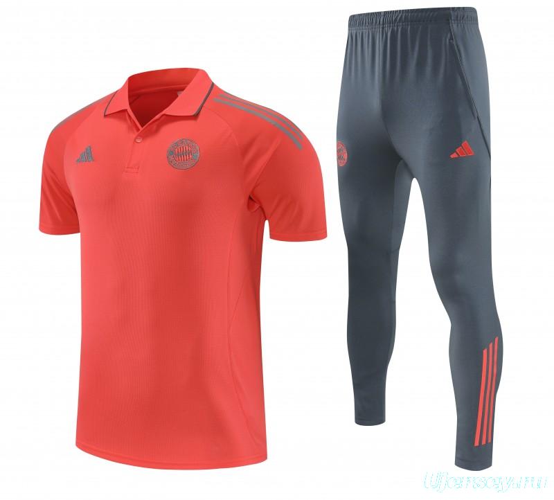 26/27  Bayern Munich Red Polo Training Shirt +Grey  Long Pants Tracksuit