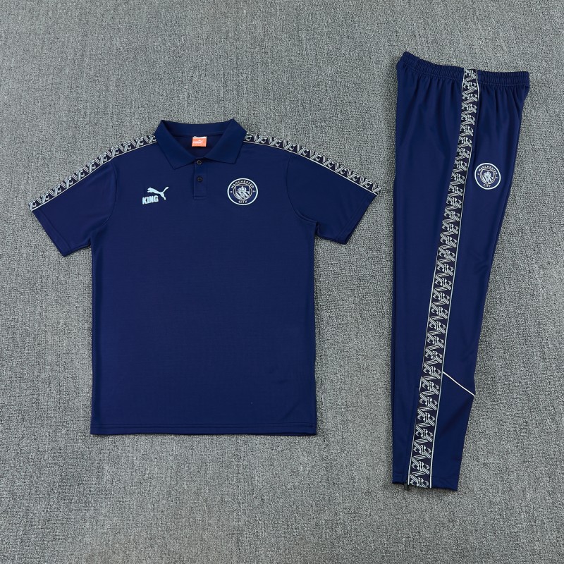 26/27 Manchester City Navy Blue Polo Training Shirt + Long Pants Tracksuit