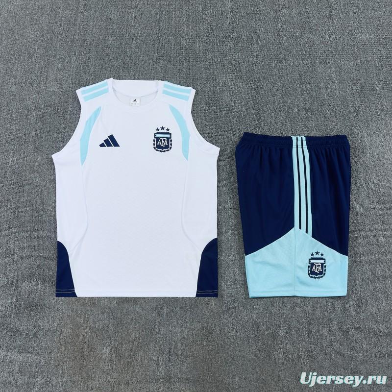 26/27 Argentina White Sleeveless Training Vest +Soccer Shorts