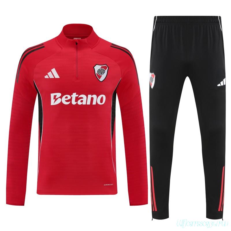 25/26 Riverbed Red Half Zipper Jacket Tracksuit + Black Long Pants