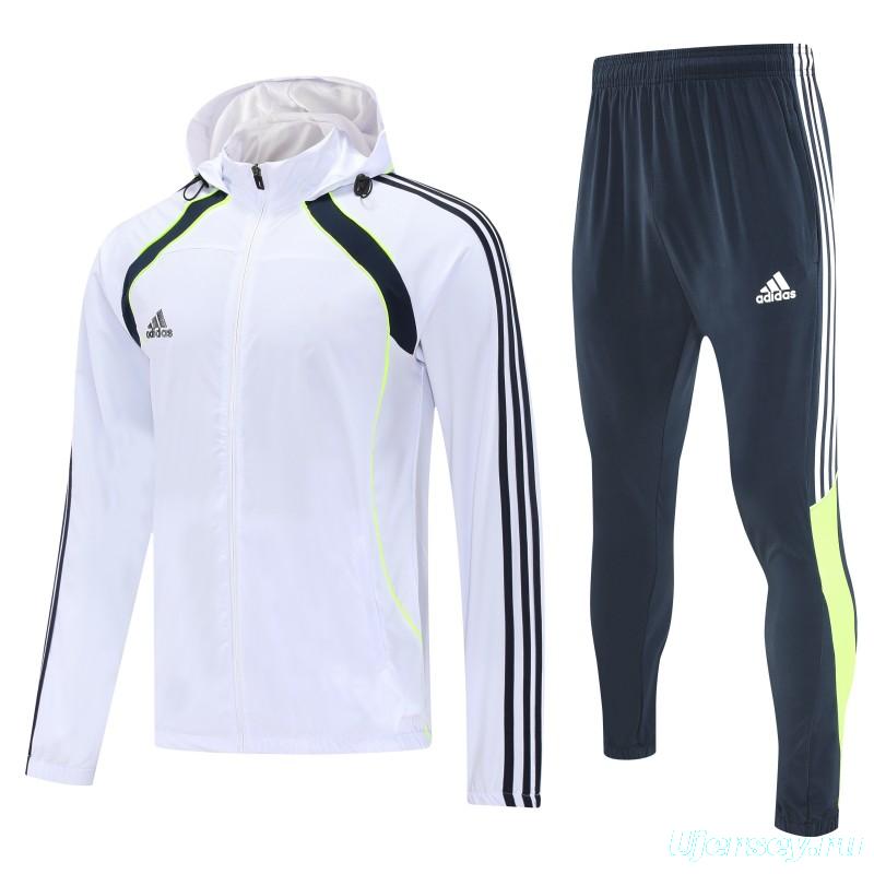 26/27 Adidas  White Full Zipper Hooded Jacket Tracksuit + Long Pants