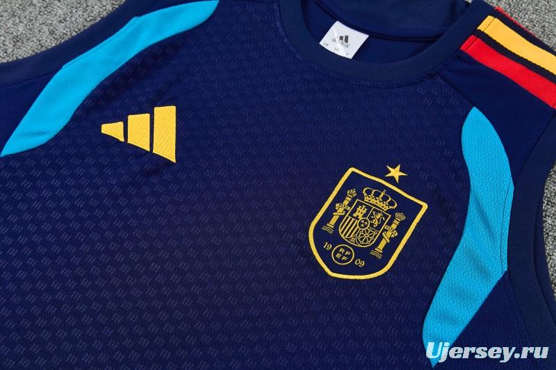 26/27  Spain Navy Blue Sleeveless Training Vest +Shorts Set