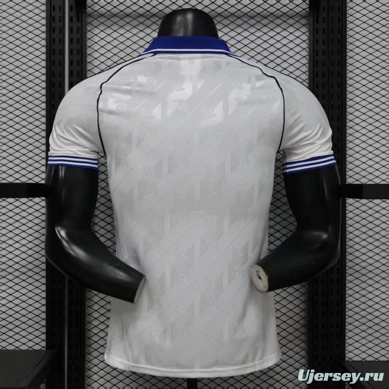 Player Version 26/27 Real Madrid Home White with Blue Collar & Jacquard Pattern Jersey