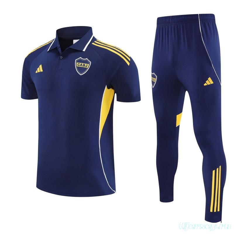 26/27  Boca Juniors Navy Blue Polo Training Shirt + Long Pants Tracksuit