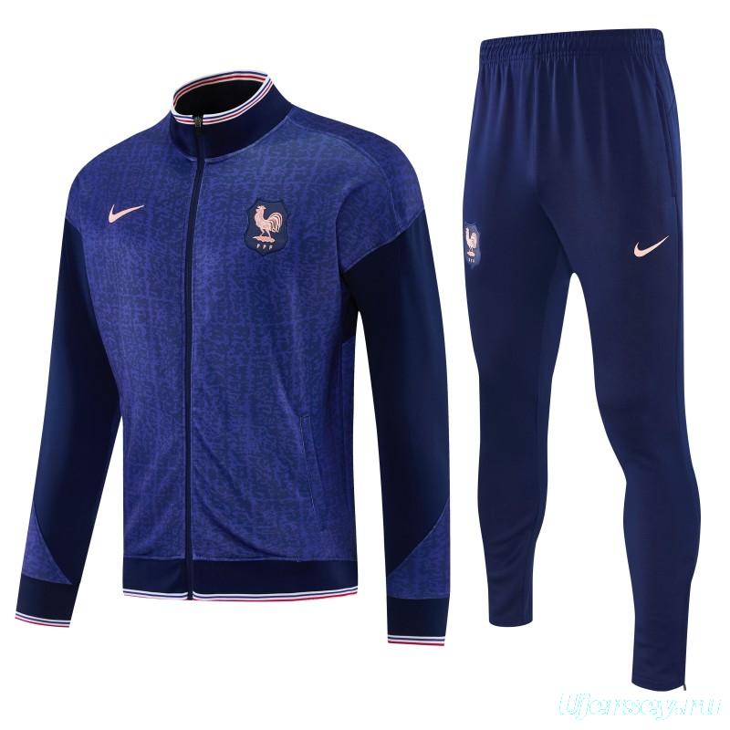 26/27 France Navy Blue Full Zipper Jacket Tracksuit + Long Pants