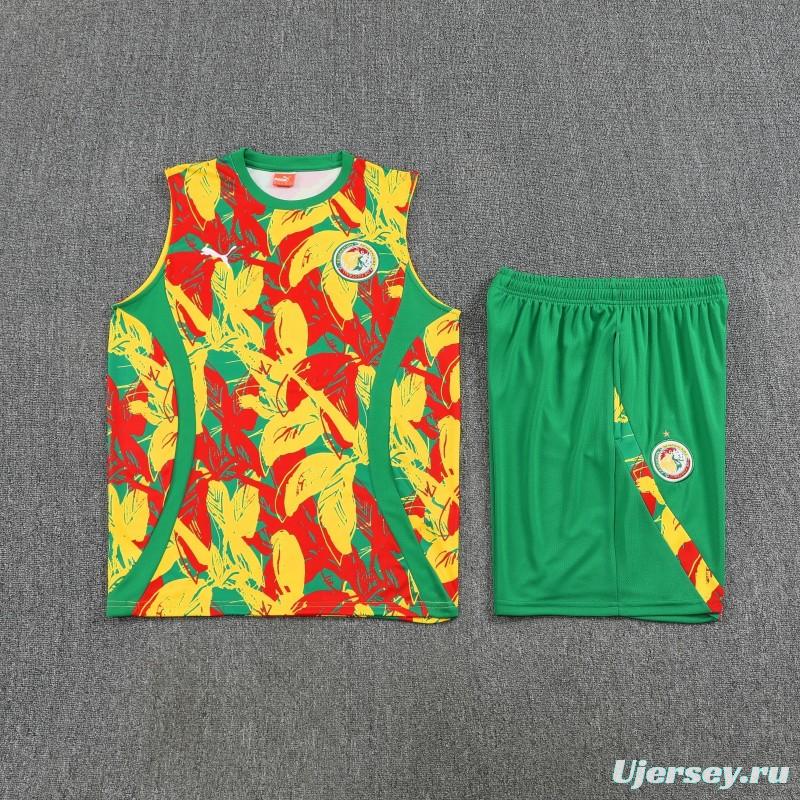 25/26 Senegal Green Tropical Floral Print Sleeveless Training Vest +Shorts Set