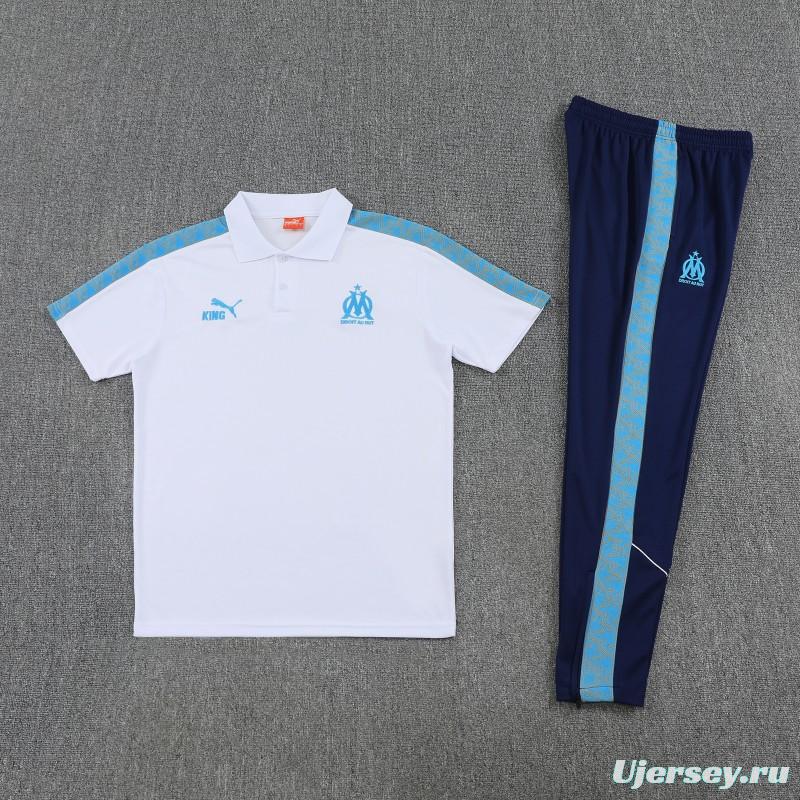 26/27   Marseille White Polo Training Shirt + Long Pants Tracksuit