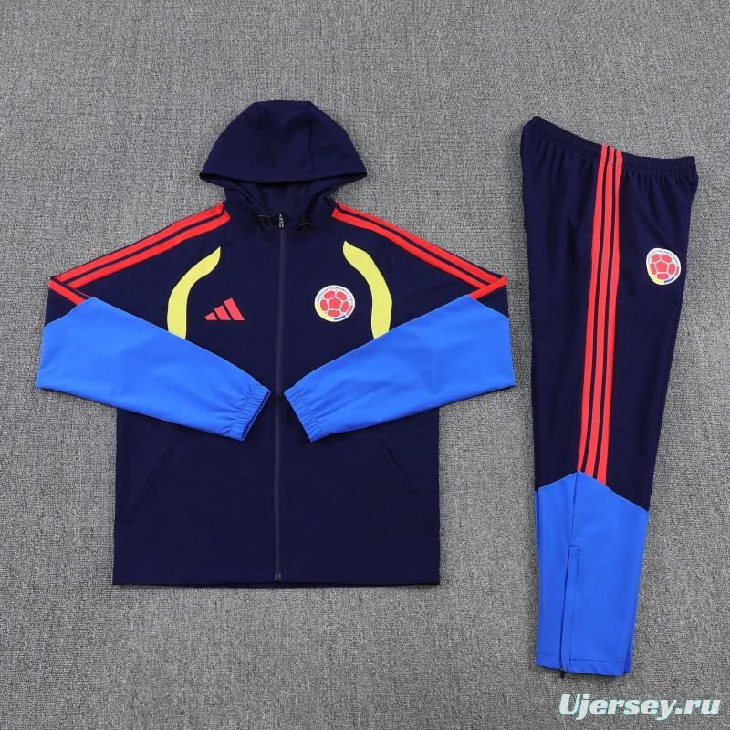 26/27 Colombia  Navy Blue Full Zipper Hooded Jacket Tracksuit + Long Pants