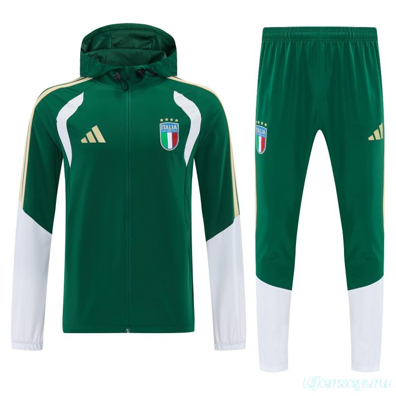26/27 Italy Green Full Zipper Hooded Jacket Tracksuit + Long Pants