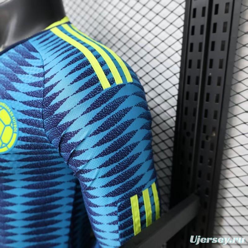 Player Version 2027 Colombia Away Blue with Wave Jacquard Pattern Long Sleeve Jersey